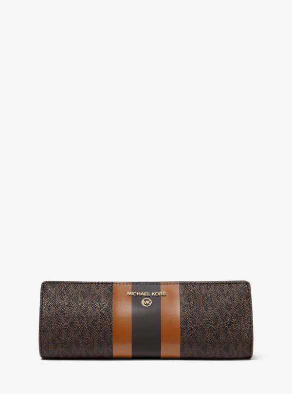 Damske Kufre Michael Kors Small Logo Stripe Pencil Case Čokoláda Žlté - Kabelky Michael Kors Nejlevnejsi | ZBDCI-5632